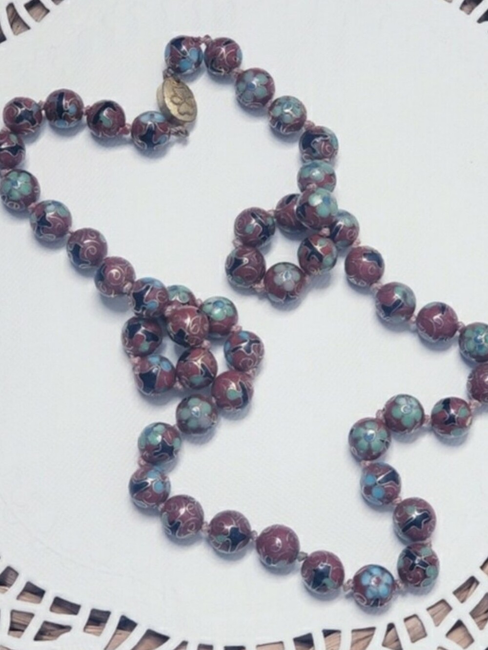 Elegant Handpainted Dark Red Cloissoine Necklace